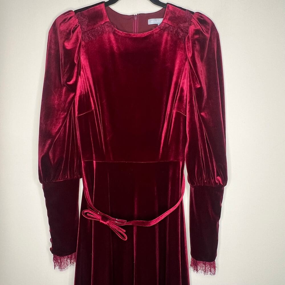Antonio Melani Red Velvet Midi Dress Size 4 - Picture 6 of 9